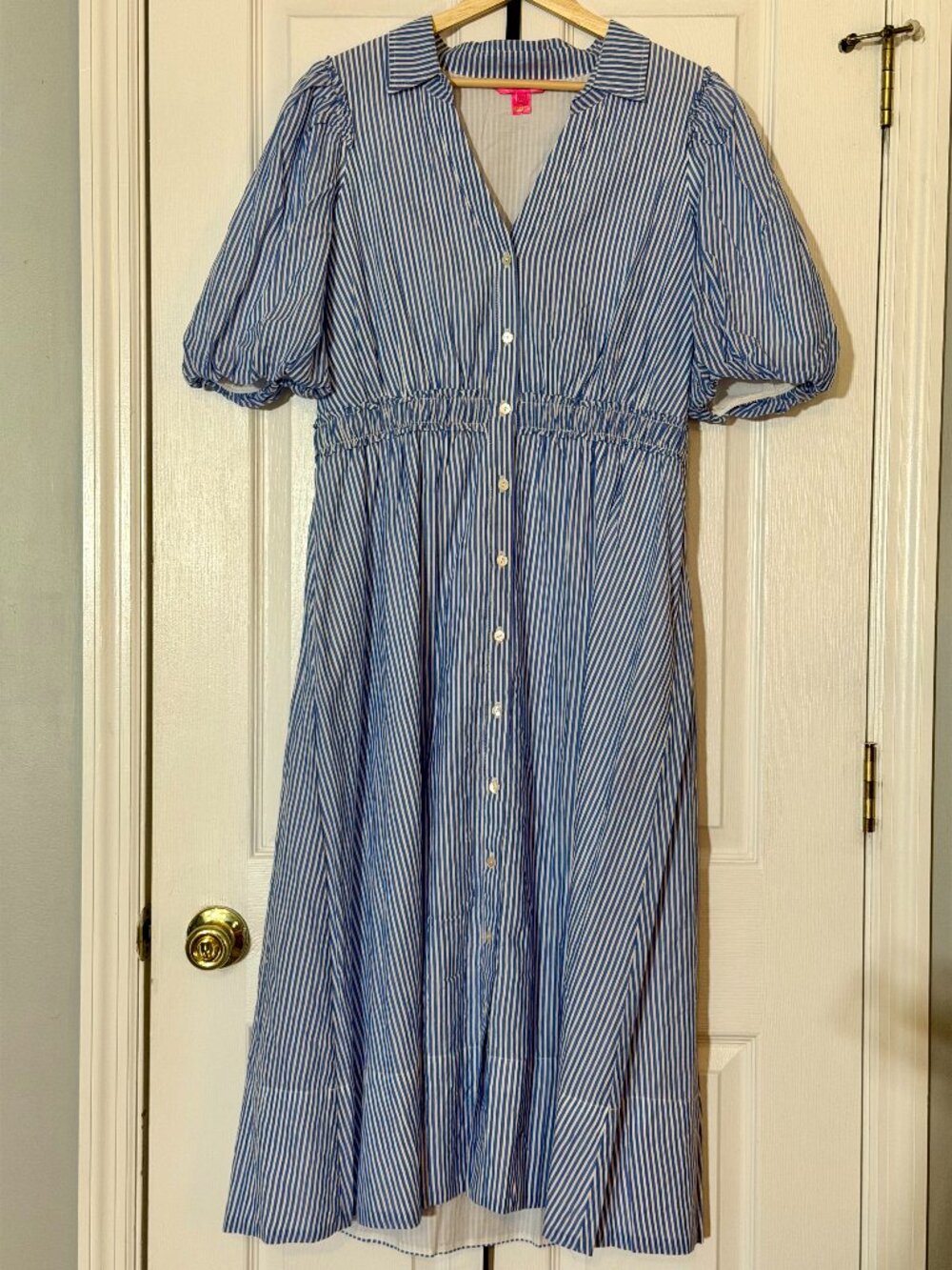 Lilly Pulitzer Tassie Elbow Sleeve Midi Dress in Coastal Blue Oxford Stripe